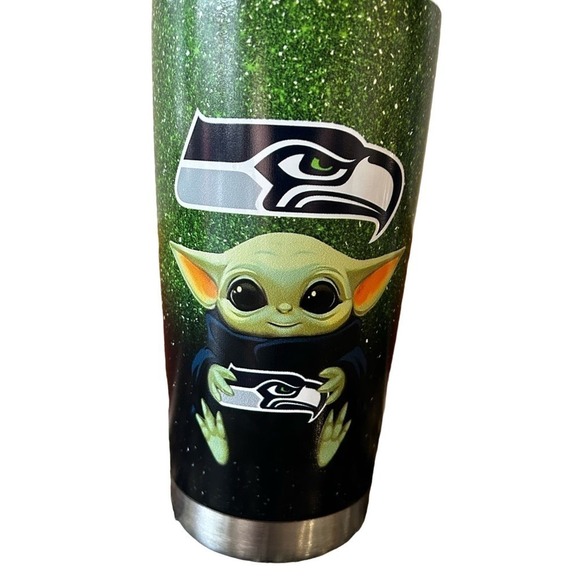 FLASH SALE! Baby Yoda Star Wars Seahawks Coffee Tumbler 24 oz *Limited Edition* - Picture 3 of 11